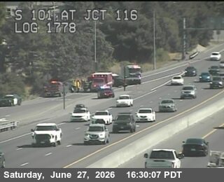 Ambulance and fire truck with lights on the right shoulder