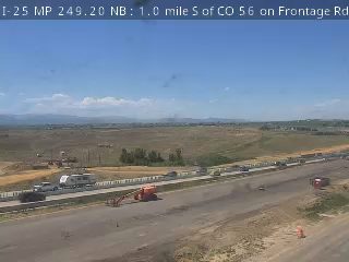 Construction vehicles and traffic backup on I-25 NB near CO 56.