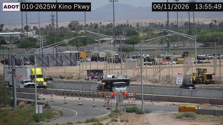 Construction cones and barriers in the roadway