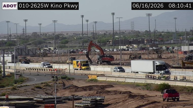 Construction equipment and barriers in the roadway