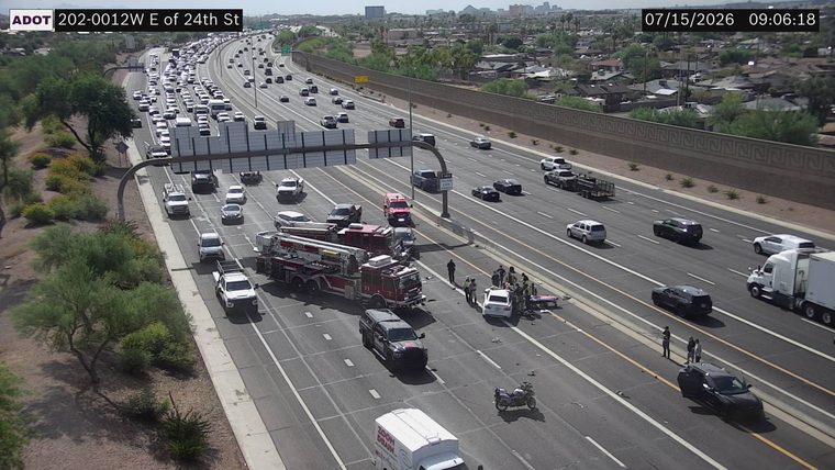 Two vehicles collided in the middle lanes with a fire truck and responders present