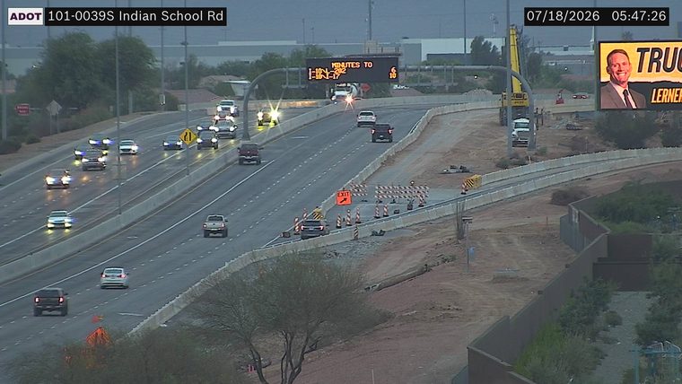 Construction barriers and cones in the right lane
