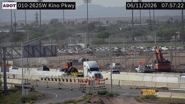 Construction equipment and barriers in the roadway