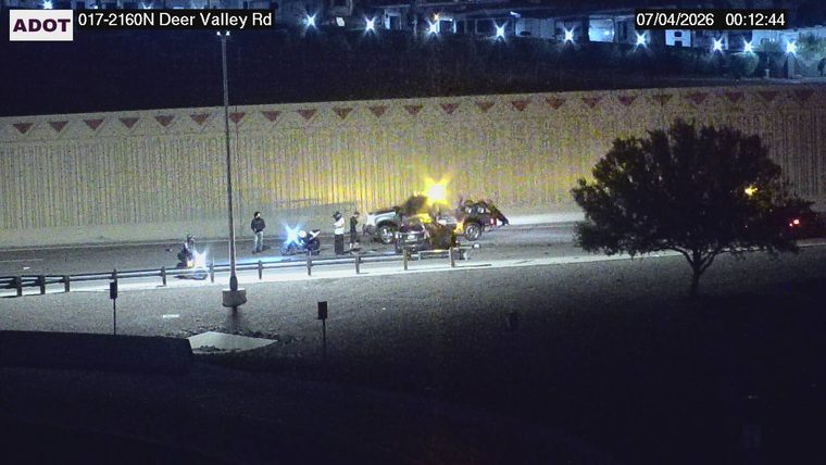 Vehicle on fire in the right lane