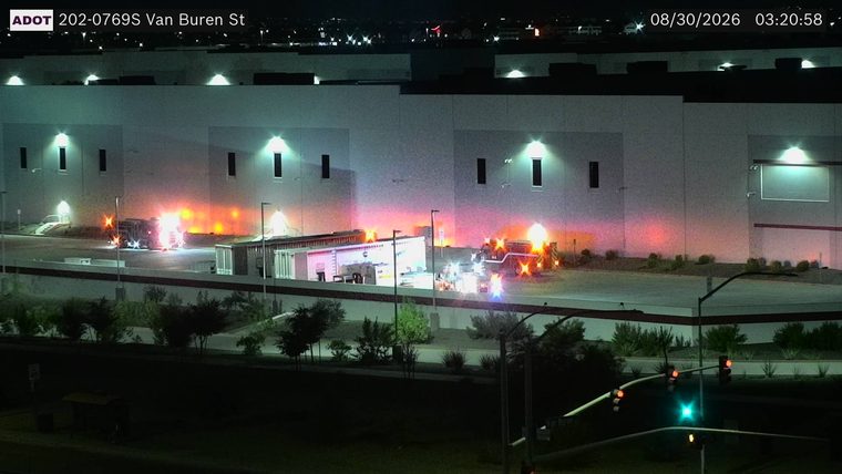 Fire in the middle of the roadway