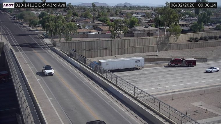 Fire truck on the right shoulder