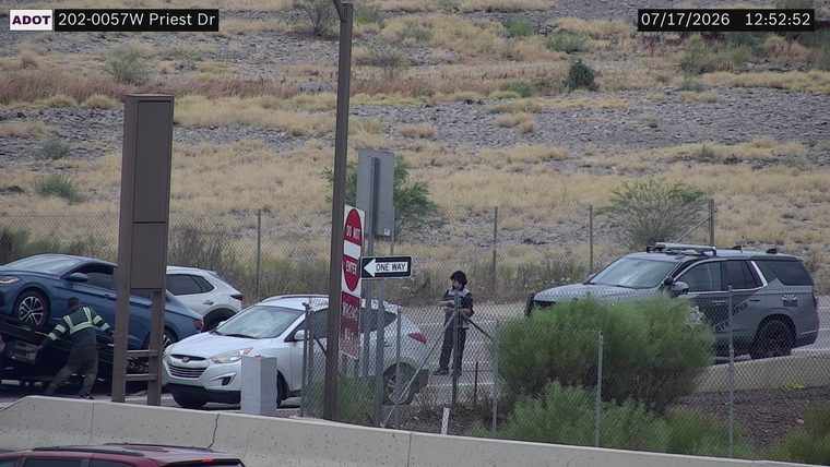 State Trooper vehicle on the right shoulder
