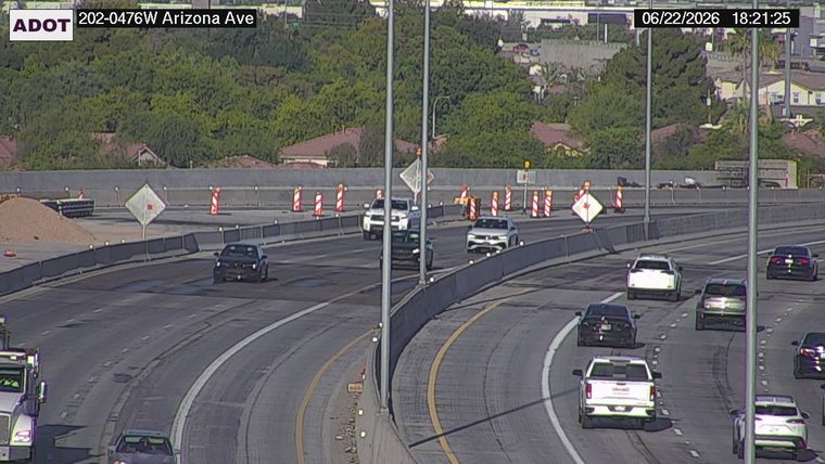 Construction cones and barriers in the roadway