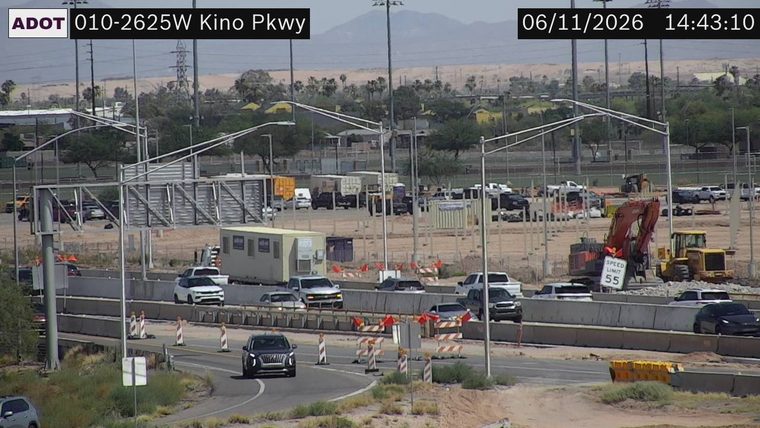 Construction cones and barriers in the roadway