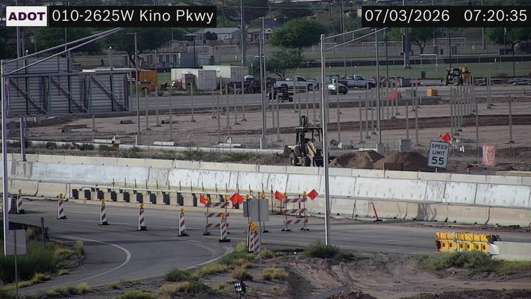 Construction cones and barriers in the right lane