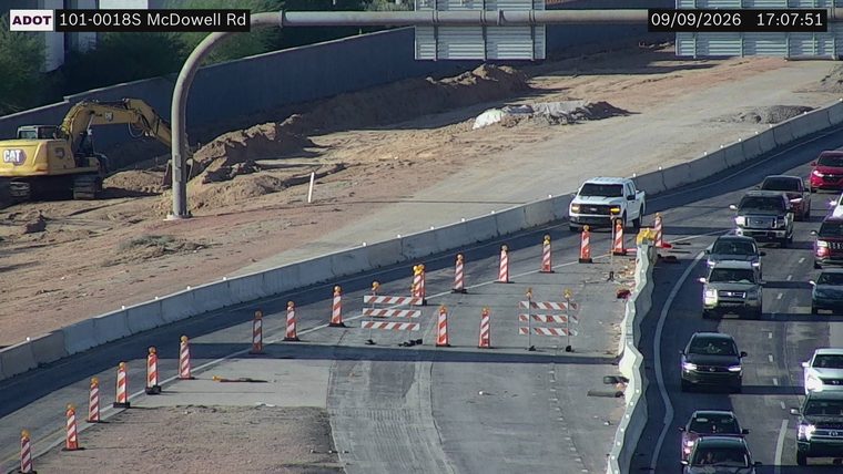 Construction cones and barriers in the roadway