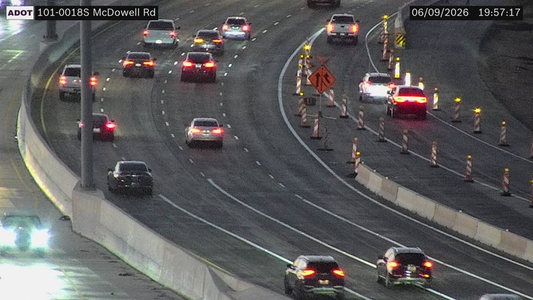 Construction cones and signage in the right lanes