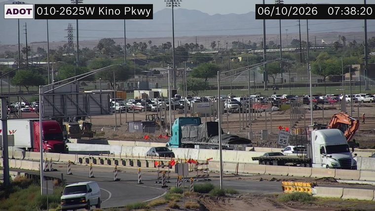 Construction cones and barriers in the roadway