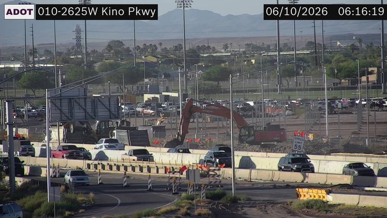 Construction equipment and barriers in the roadway