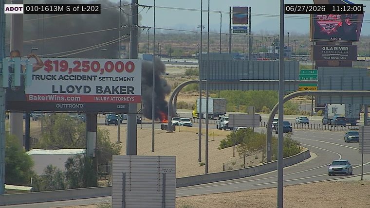 Vehicle fire in the left lanes