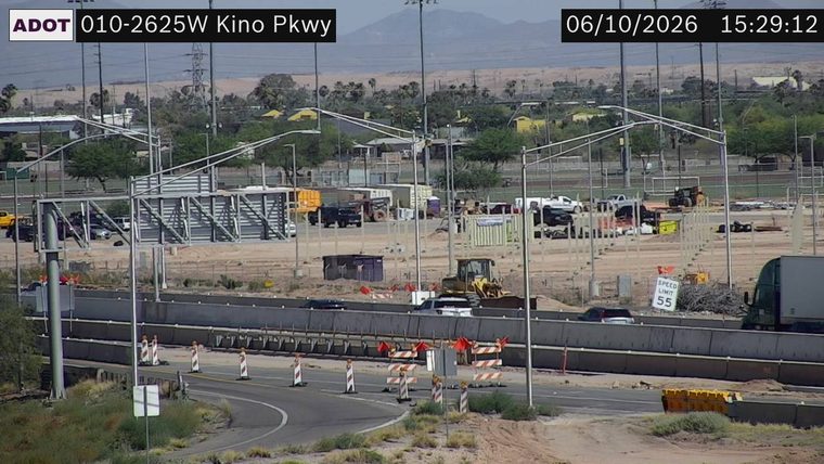 Construction cones and barriers in the roadway