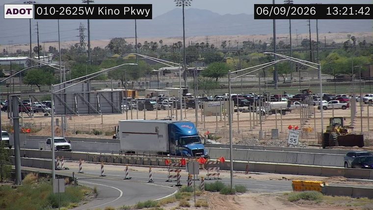 Construction cones and barriers in the roadway