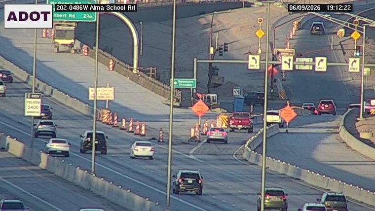 Construction cones and barriers in the roadway