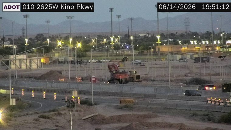 Construction equipment and barriers in the roadway