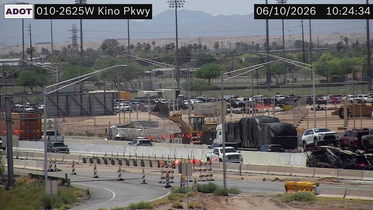 Construction equipment and barriers in the roadway