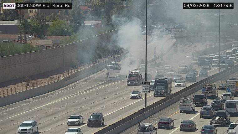 Smoke and fire in the left lanes