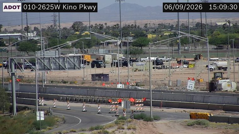 Construction cones and barriers in the roadway