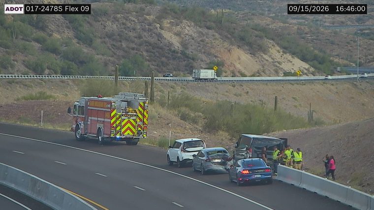 Fire truck and multiple vehicles involved in a collision in the right lane