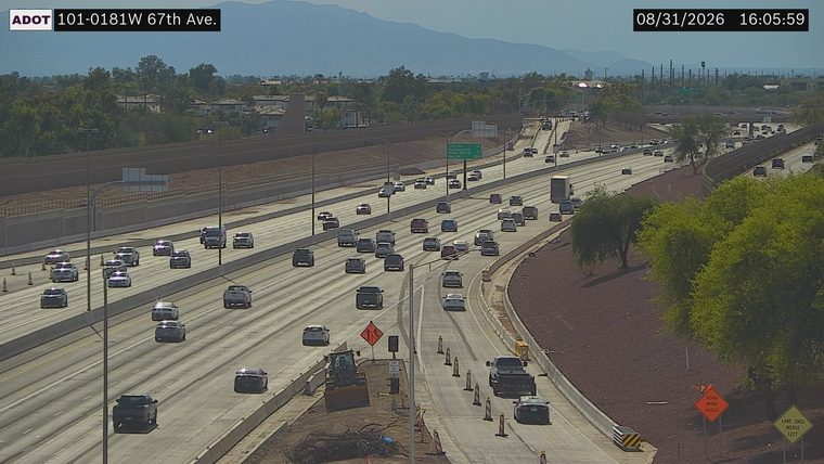 Construction cones and equipment in the right lane