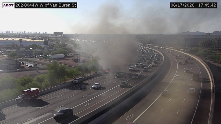 Fire and smoke in the right lanes