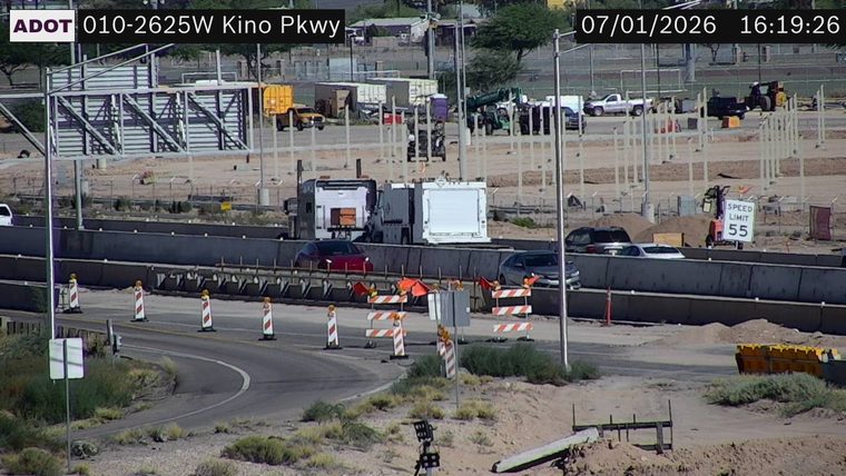 Construction cones and barriers in the roadway