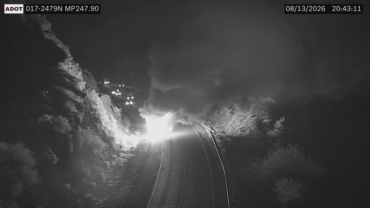 Fire and smoke in the roadway
