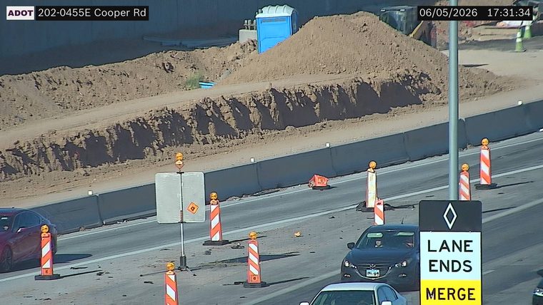 Construction cones and debris in the roadway
