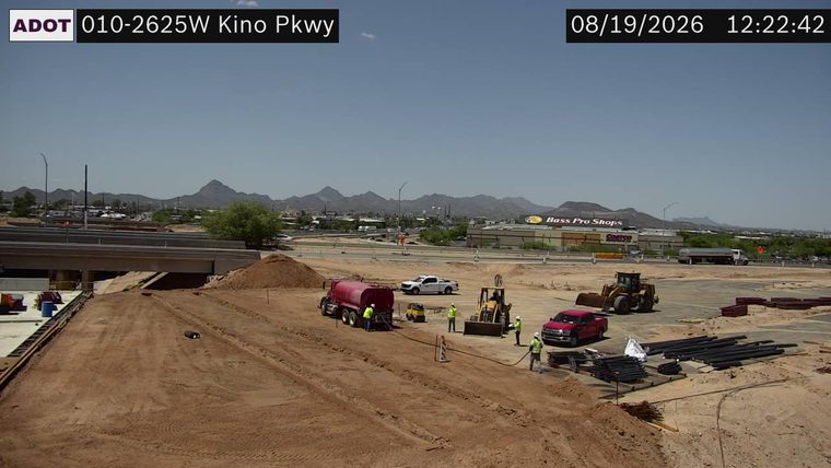Construction workers and equipment in the dirt area