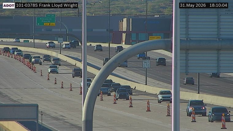 Construction cones and barrels in the right lane