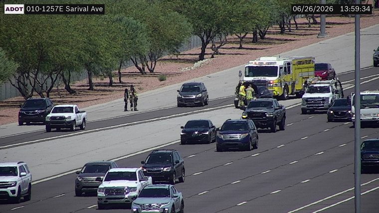 Fire truck and personnel on the right shoulder