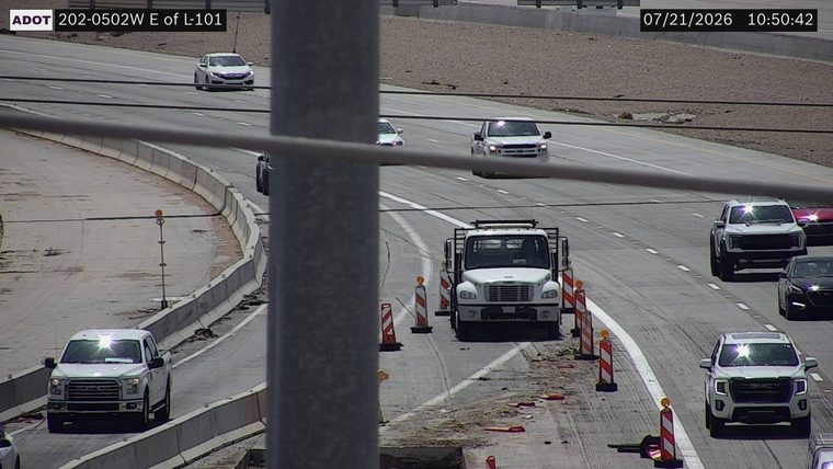 Construction cones and debris in the right lane