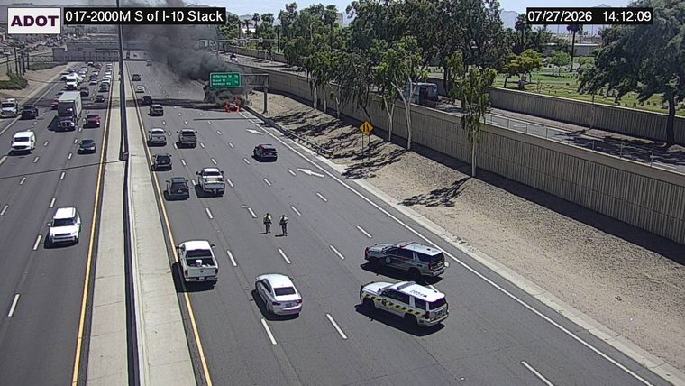 Smoke and fire in the right lane