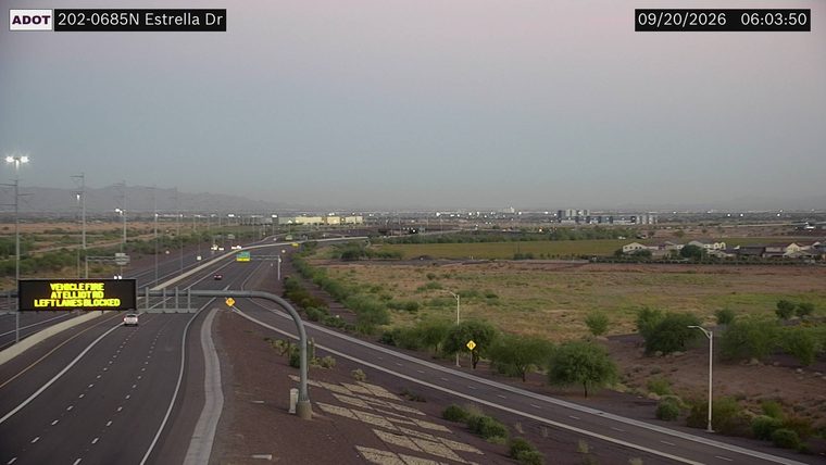 Vehicle fire with left lanes blocked