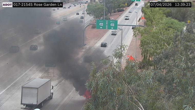 Vehicle fire with heavy smoke in the right lanes