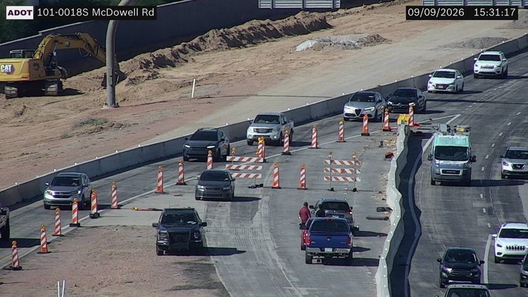 Construction cones and barriers in the roadway