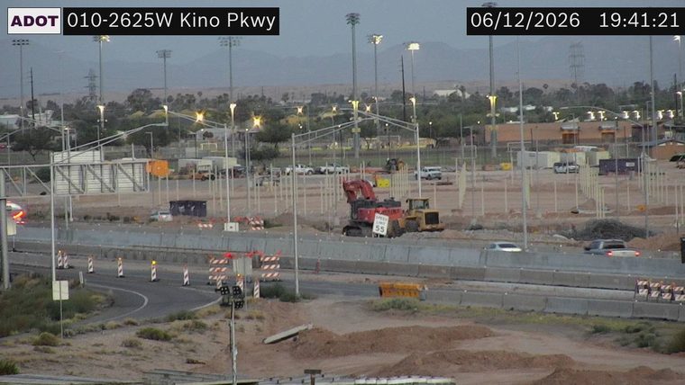 Construction cones and barriers in the roadway