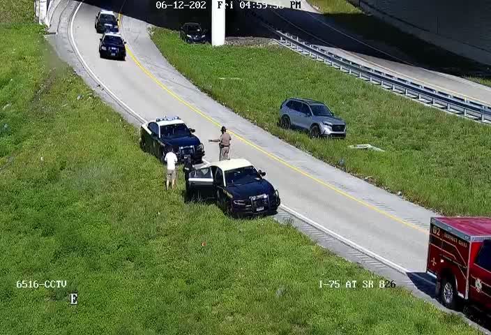 Police and fire responders on the roadside with vehicles.
