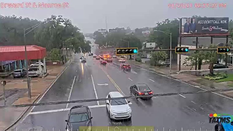 Ambulance with flashing lights in the northbound lanes