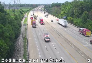 Fire truck with lights on the right shoulder