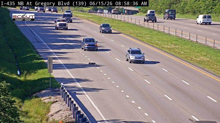 A tire is in the roadway, potentially causing a hazard to traffic.