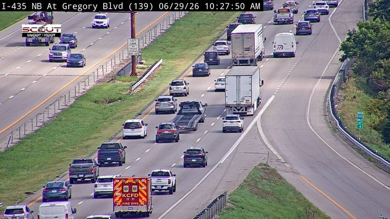 KCFD FIRE EMS vehicle in the right lane