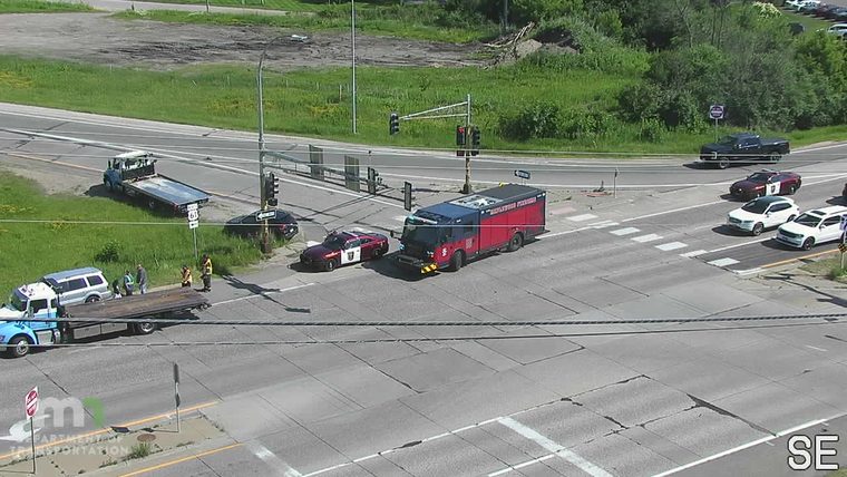 Fire truck and police car at intersection