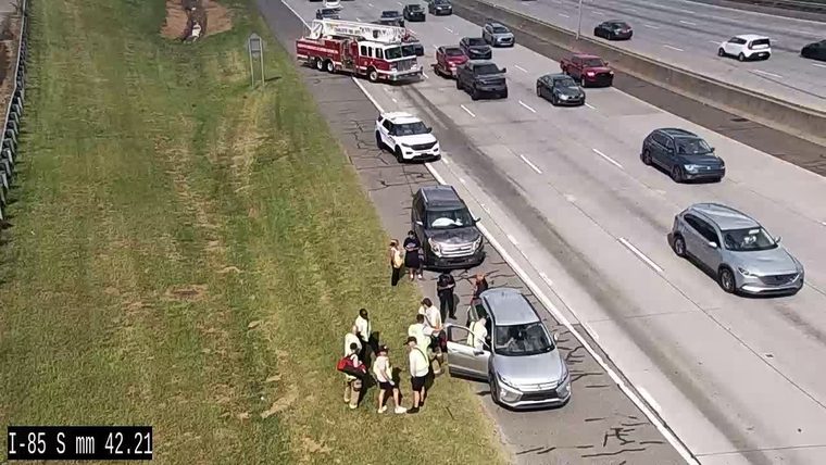 Fire truck on the right shoulder