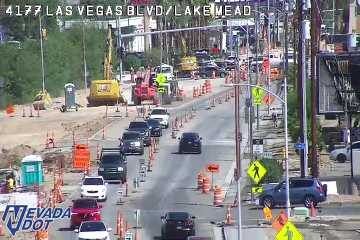 Construction cones and barriers in the roadway