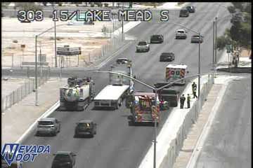Emergency vehicles and personnel on the right shoulder
